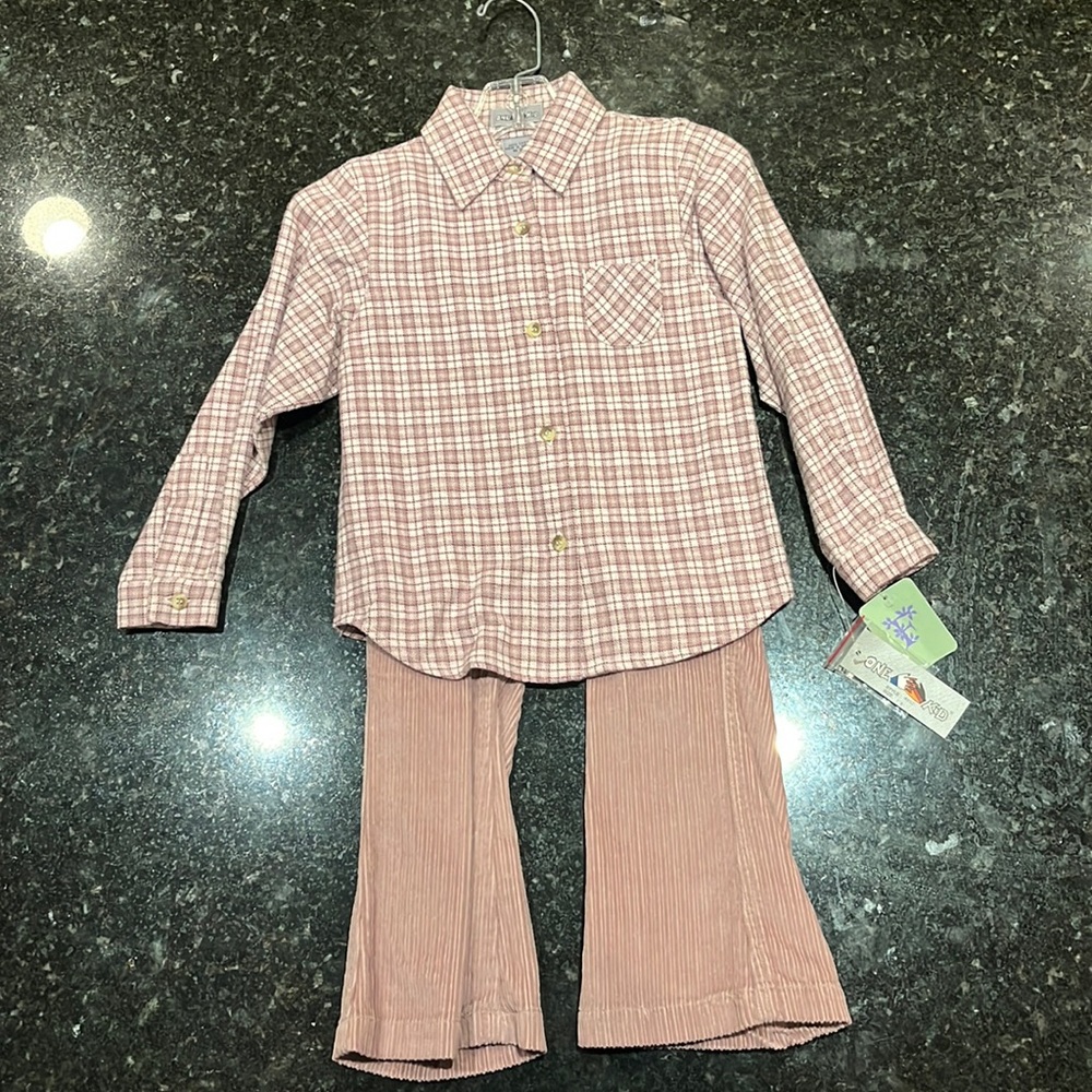 One kid,two piece flannel and corduroy pants